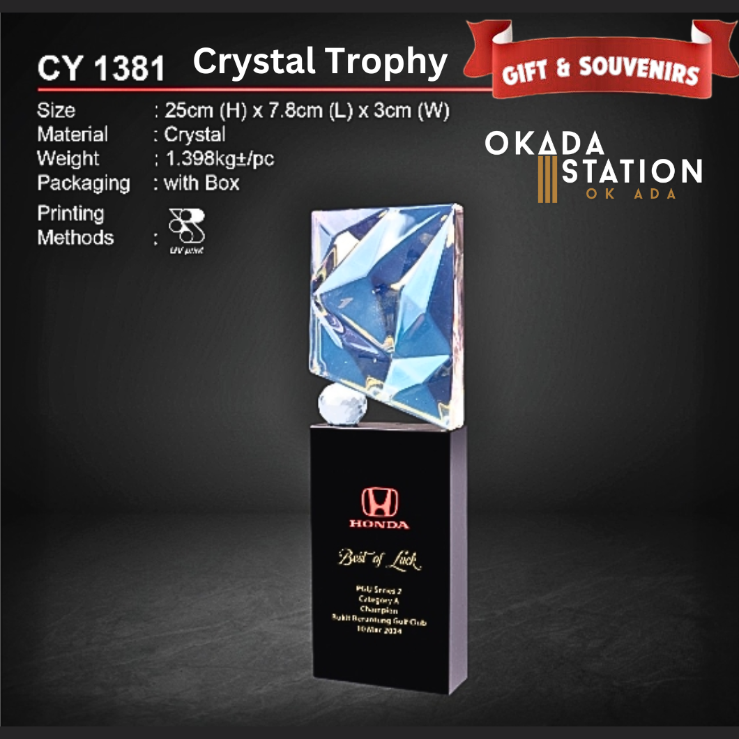 OKADA GIFT & SOUVENIRS : CY 1381 CRYSTAL TROPHY WITH PRINTING / CRYSTAL AWARD / AWARD TROPHY / CRYSTAL / TROPHY / AWARD / CY 1381 / 1.398KG