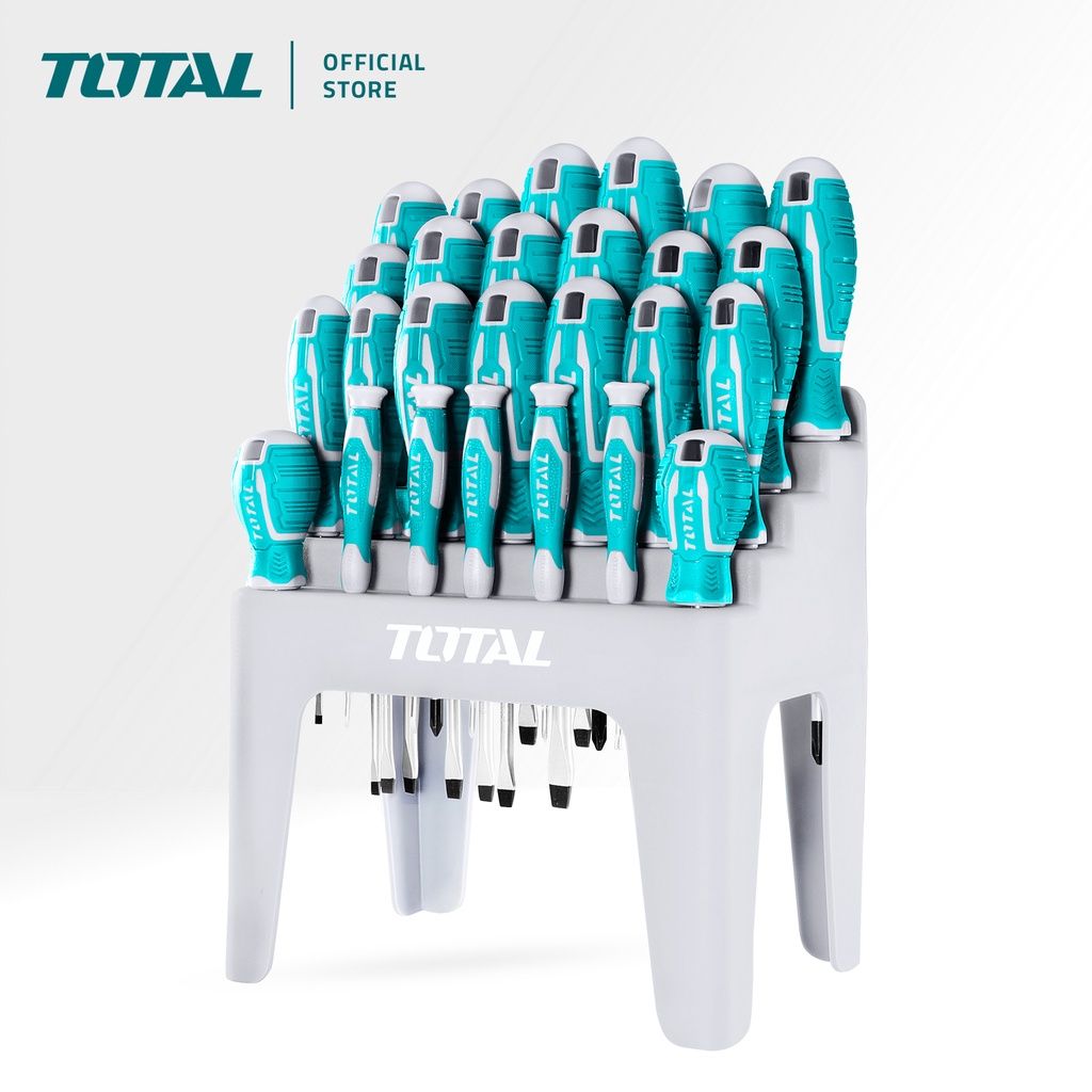 TOTAL SCREWDRIVER SET SLOTTED/FLAT (11 PCS) + PHILLIPS (10 PCS) + PRECISION SCREWDRIVER (5 PCS) + HOLDER THT250626