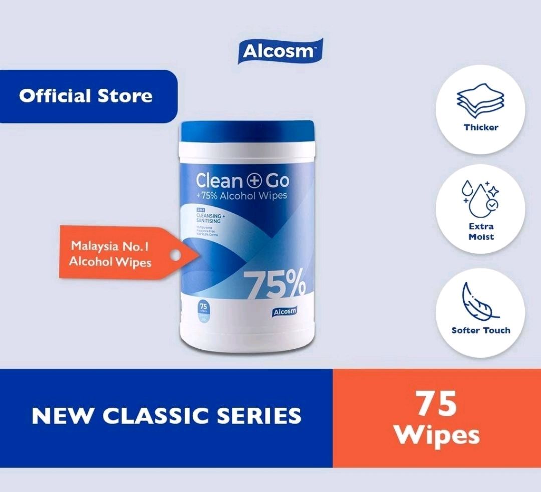 Alcosm 75% Alcohol Classic Wipes - 75 wipes