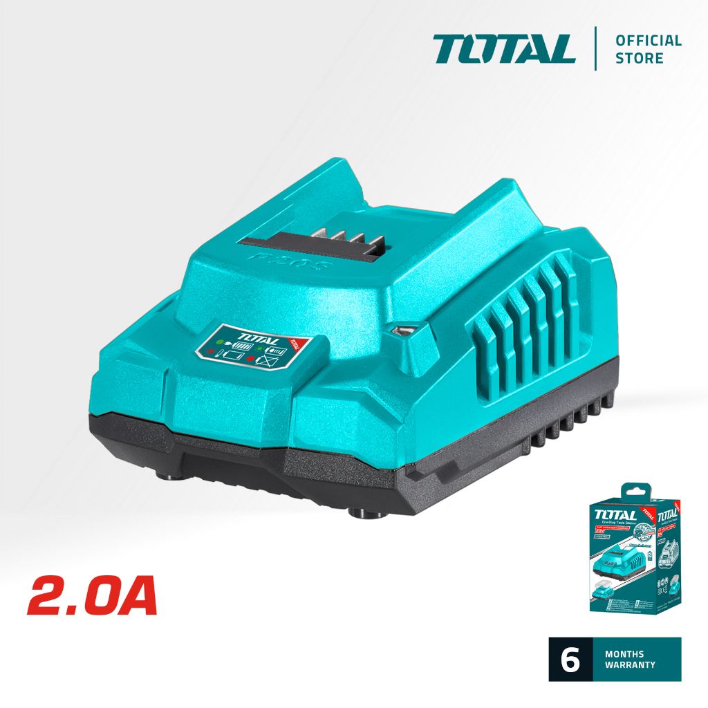 TOTAL TFCLI2001 FAST INTELLIGENT CHARGER (FITS ALL TOTAL P20S 20V CORDLESS POWER TOOLS. 2000MA: FOR 2.0AH IN 1 HOUR MINS 4.0AH BATTERY IN 2 HOURS.)