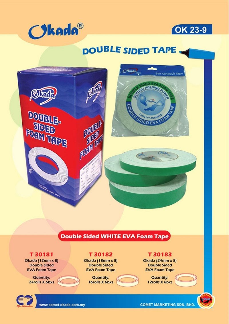 OKADA Double Sided EVA Foam Tape White 18mm x 8m / Eva Foam Tape / White Foam Tape / Okada / Double Sided / Okada Double Sided Eva Foam Tape / SIZE 18MM