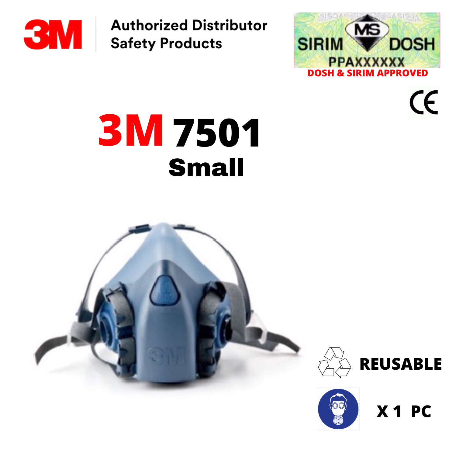3M 7502, 7501, 7503 DOSH AND SIRIM APPROVED. 3M ™ Dual Cartridge Facepiece Reusable Respirators Sillicon Facepiece