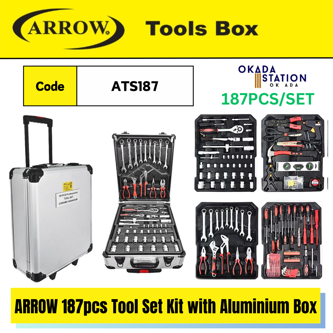 ARROW 187pcs Tool Set Kit with Aluminium Tool Box (ATS187) / Tool Kit Set / Combo Hand Tool Set / Tool Accessories With Tool Box / 187pcs Tool Set / ATS187