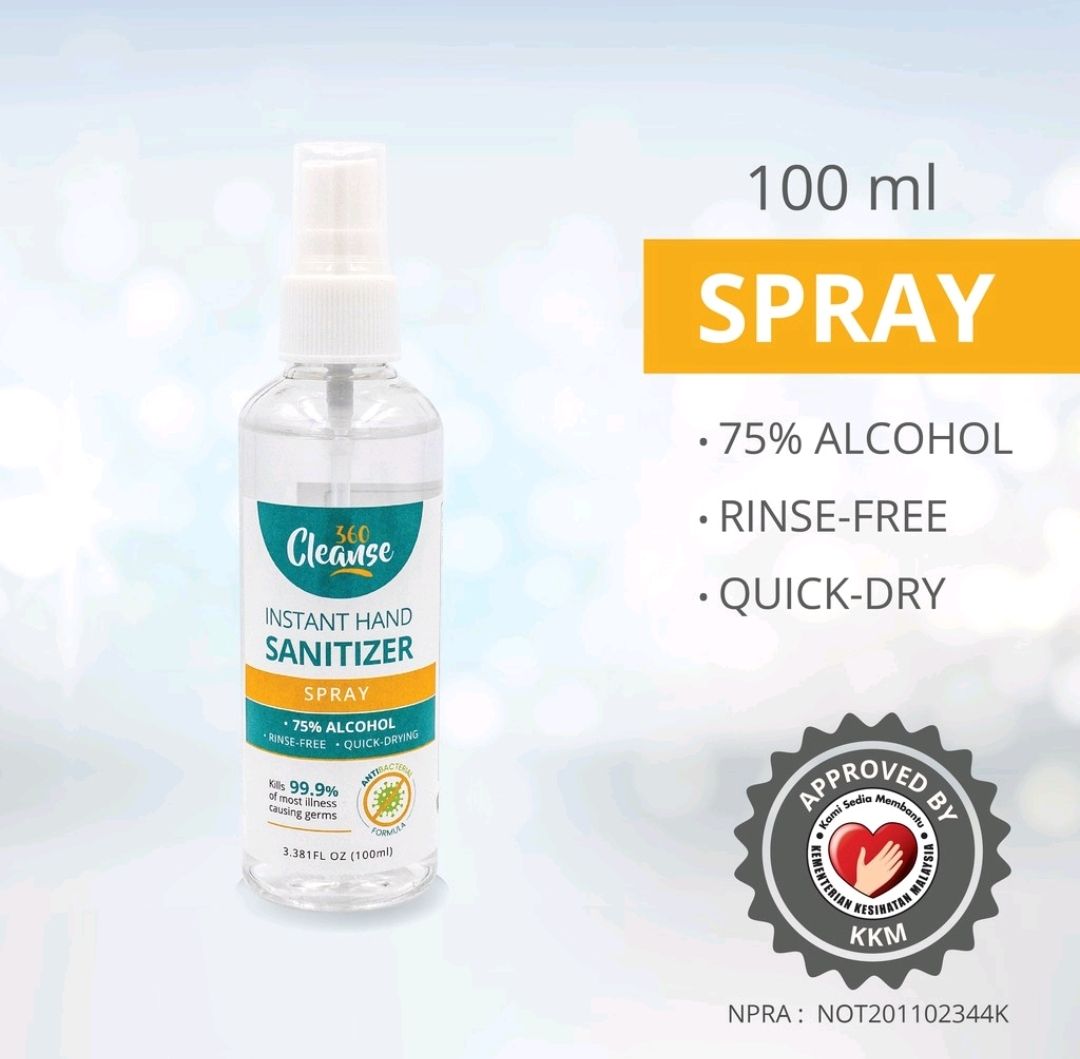 NA Hand Sanitizer Cleanse360 100ml Quick Dry 75% Alcohol-Liquid /spray type