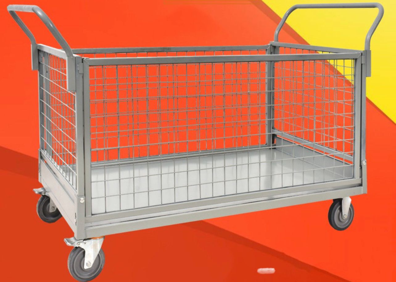 Trolley Logistic Multipurpose Portable Folding Mesh Metal Basket Trolly