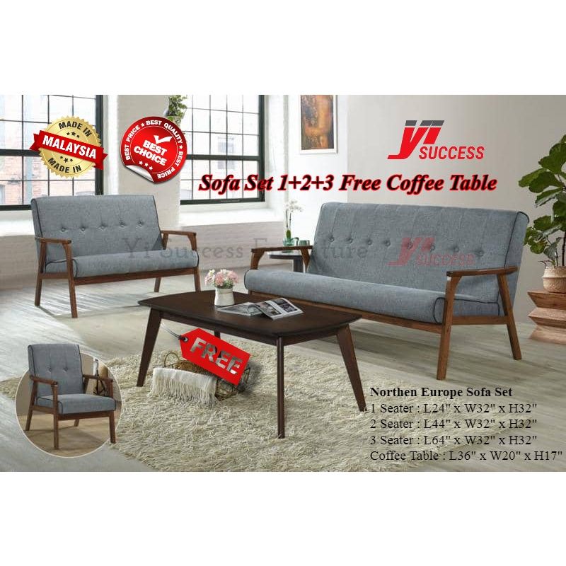 Nothern Europe Design Solid Wood Sofa Set (3+2+1) With Coffee Table