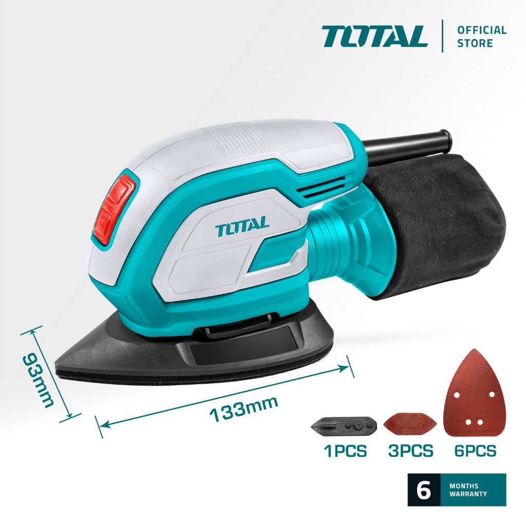 TOTAL TMS6505 PALM SANDER (PACKAGE COMES WITH 6 PCS SANDING PAPERS / 3 PCS FINGER SANDING SHEETS /1 PC FINGER PAD / 1 PC DUST BAG)