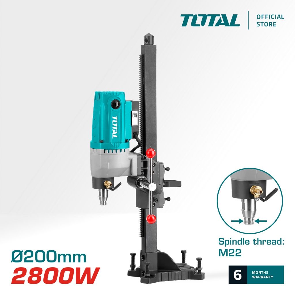 TOTAL DIAMOND DRILLING MACHINE (2800W/DIAMETER 200MM/M22) WITH LEAKAGE PROTECTION SWITCH + DRILL STAND TDDM28001