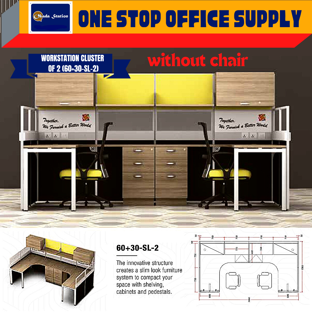VS WORKSTATION SET CLUSTER OF 2 (WITHOUT CHAIR) -( 60+30-SL-2 ) / WORKSTATION / 60-SYSTEM / CLUSTER OF 2 / 60+30-SL-2 / TABLE TOP PANEL / OFFICE TABLE / 2 SEAT / OFFICE TABLE WITH PARTITION