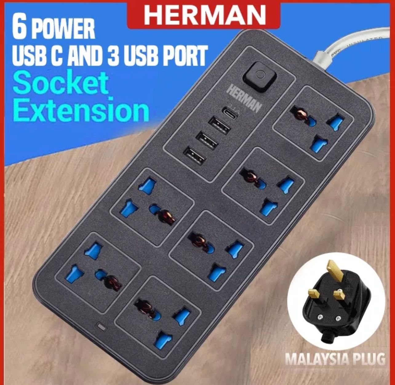 Herman Universal Power Strip Extension Plug Power Socket Electric Sockets Elektrik Soket Extension Cords