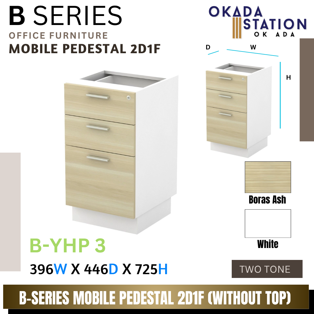 VS B-SERIES MOBILE PEDESTAL 2D1F WITHOUT TOP (B-YHP 3) / 2 DRAWER 1 FILE / DRAWER CABINET / CABINET STORAGE / MOBILE CABINET / KABINET / ALAMRI LACI / B-YHP