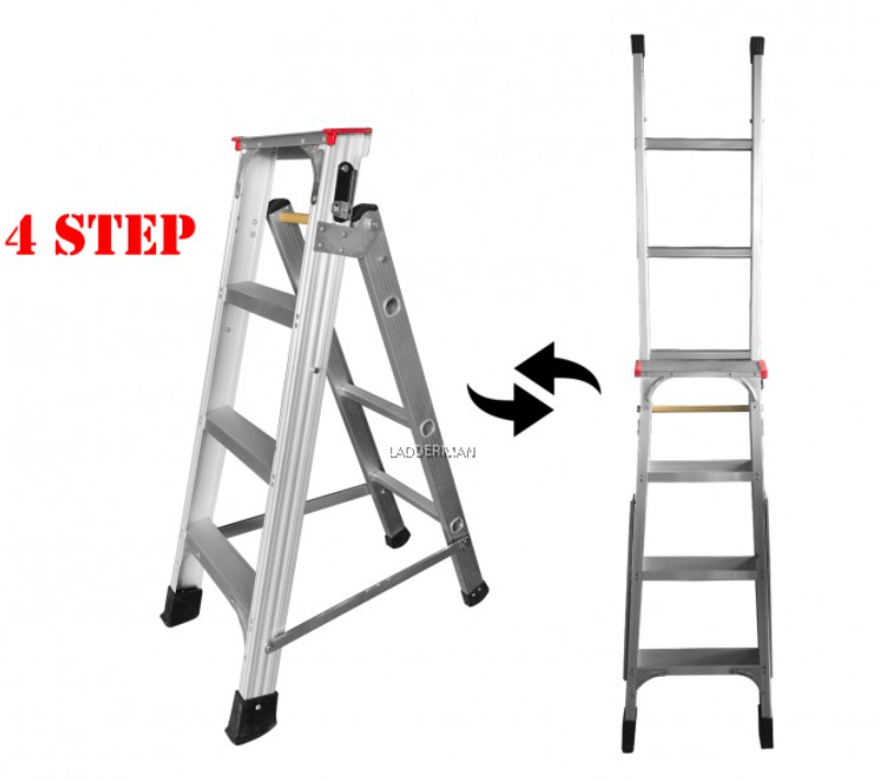 2-IN-1 DUAL USE MULTIPURPOSE 4 STEP 2.1M FOLDABLE ALUMINIUM LADDER - DM04S