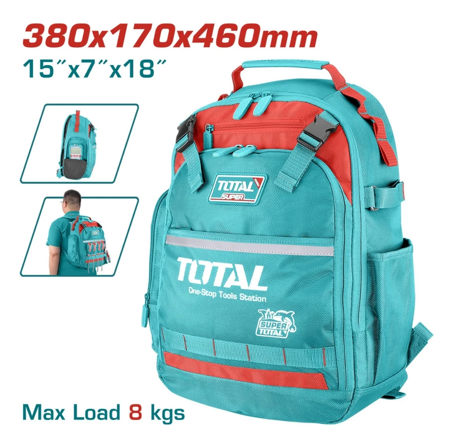 TOTAL Tool Backpack (38cm* 17cm*46cm), Max load 8kg, Polyester oxford 1680D - THBP02025