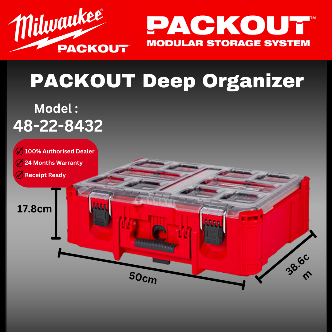 Milwaukee PACKOUT Deep Organizer / 48-22-8432 / Milwaukee Storage Box / Toolbox / Tool Box / Bekas Simpanan / Storage Tool Box