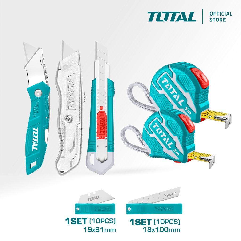 TOTAL MEASURING TAPE (2 PCS/3M & 5M) & UTILITY KNIFE SET (3 PCS) WITH BLADE (20 PCS) TOS23034