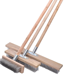 30cm Stainless Steel Floor Brush with Wood Handle for Bristle Iron Pool Moss Cleaning