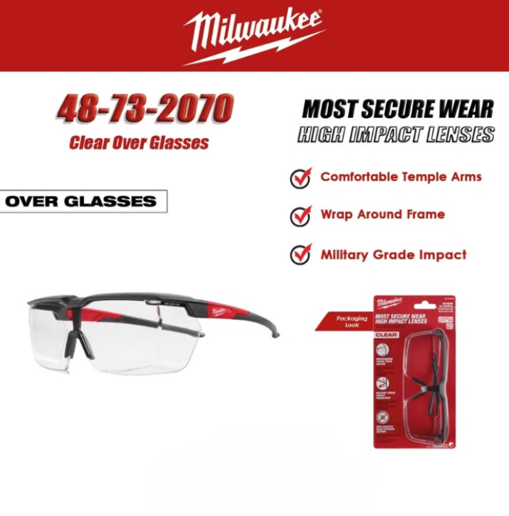 MILWAUKEE HIGH IMPACT CLEAR OVER SAFETY PROTECTIVE GLASSES (48-72-2070)