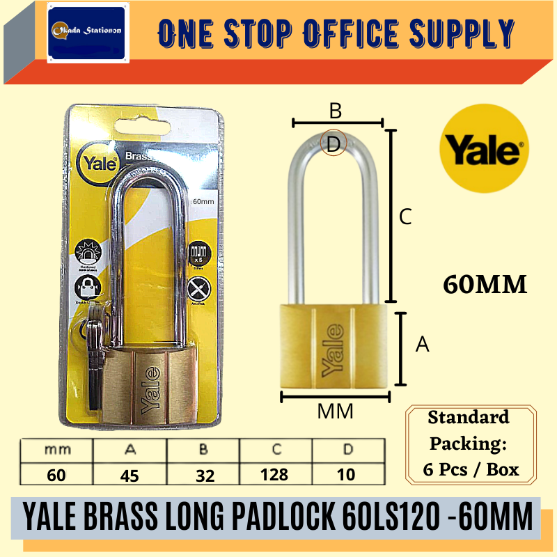 YALE BRASS LONG PADLOCK 140-60LS120 - 60MM /Yale /Padlock /Lock /Long Padlock/Heavy Duty /Brass Long Padlock /Yale Brass Long Padlock