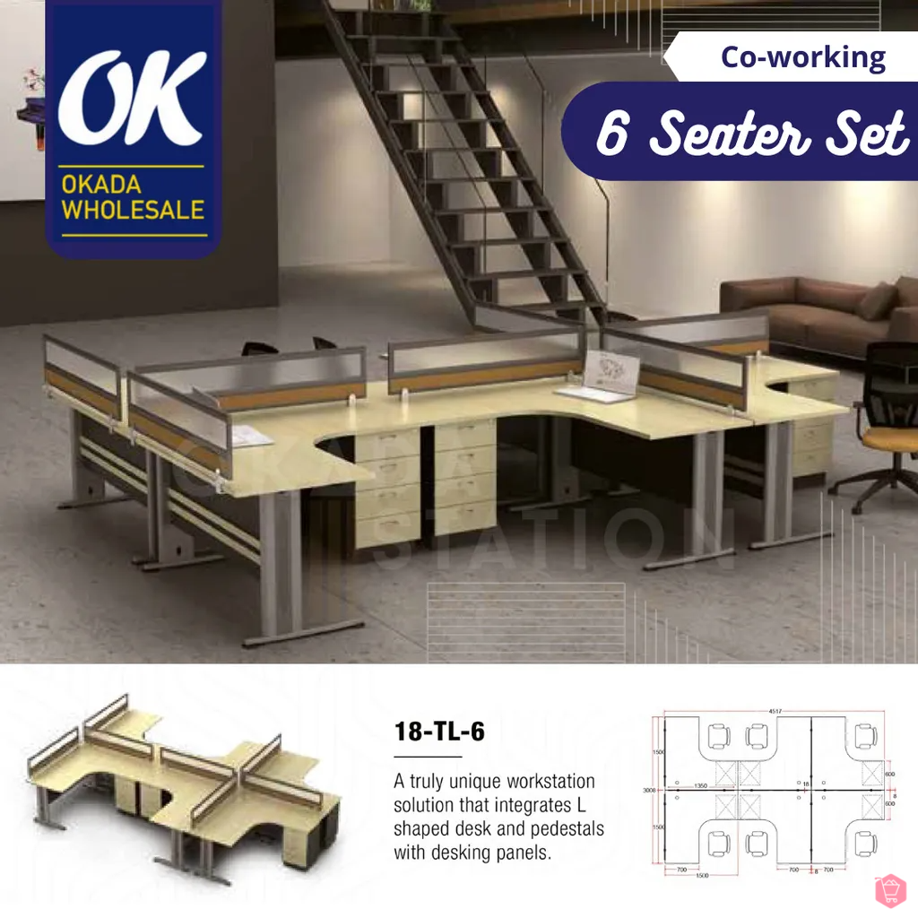 VS WORKSTATION SET CLUSTER OF 6 (WITHOUT CHAIR) -( 18-TL-6 ) / WORKSTATION / 18-SYSTEM / CLUSTER OF 6 / 18-TL-6 / TABLE TOP PANEL / OFFICE TABLE / 6 SEAT / OFFICE TABLE WITH PARTITION