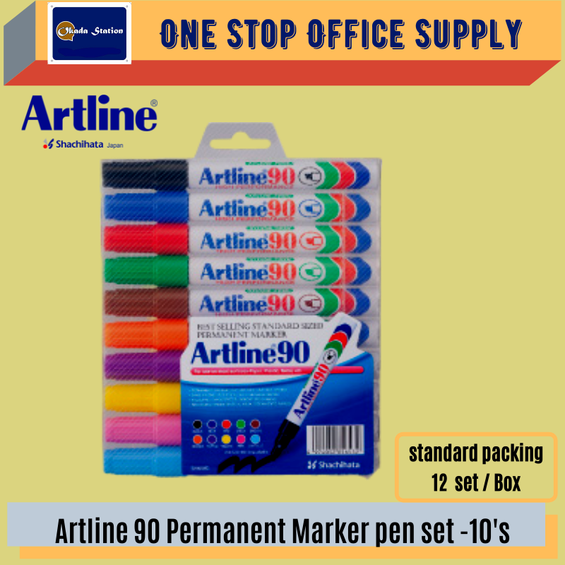 ARTLINE 90 / MARKER PEN / PERMANENT MARKER / EK-90 / 10 IN 1 / SET OF 10 / ARTLINE MARKER / PEN MARKER / PEN PAPAN PUTIH