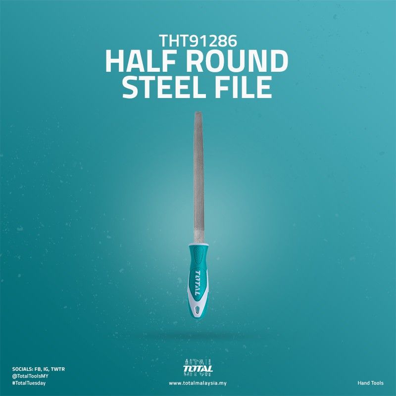 TOTAL HALF ROUND STEEL FILE FOR SMOOTHING SHAPING WOOD AND METAL (8") THT91286
