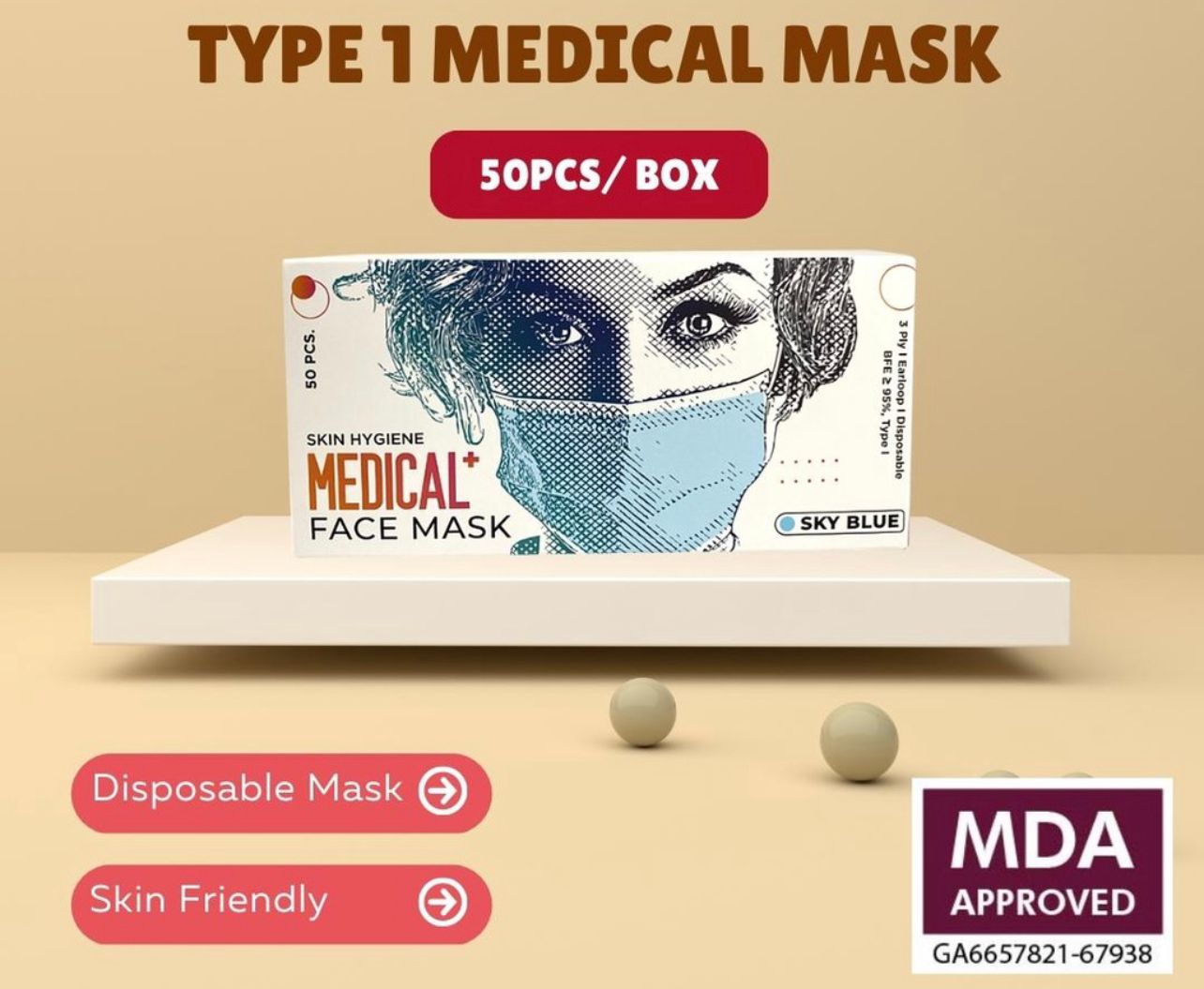 Skin Hygiene Medical Face Mask 3Ply 50pcs