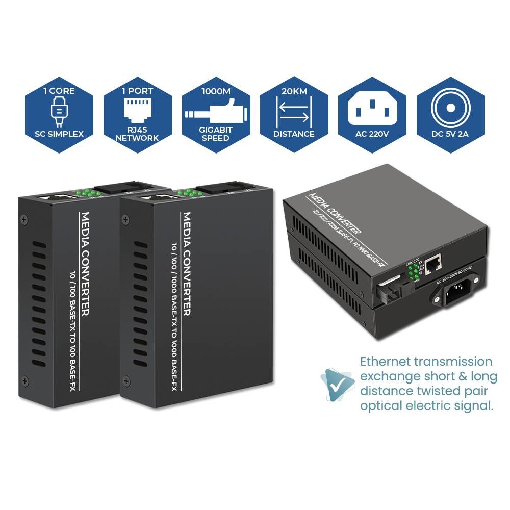 SC SINGLEMODE SIMPLEX FIBER TO ETHERNET 10/100 & 10/100/1000 GIGABIT MEDIA CONVERTER WITH PAIR