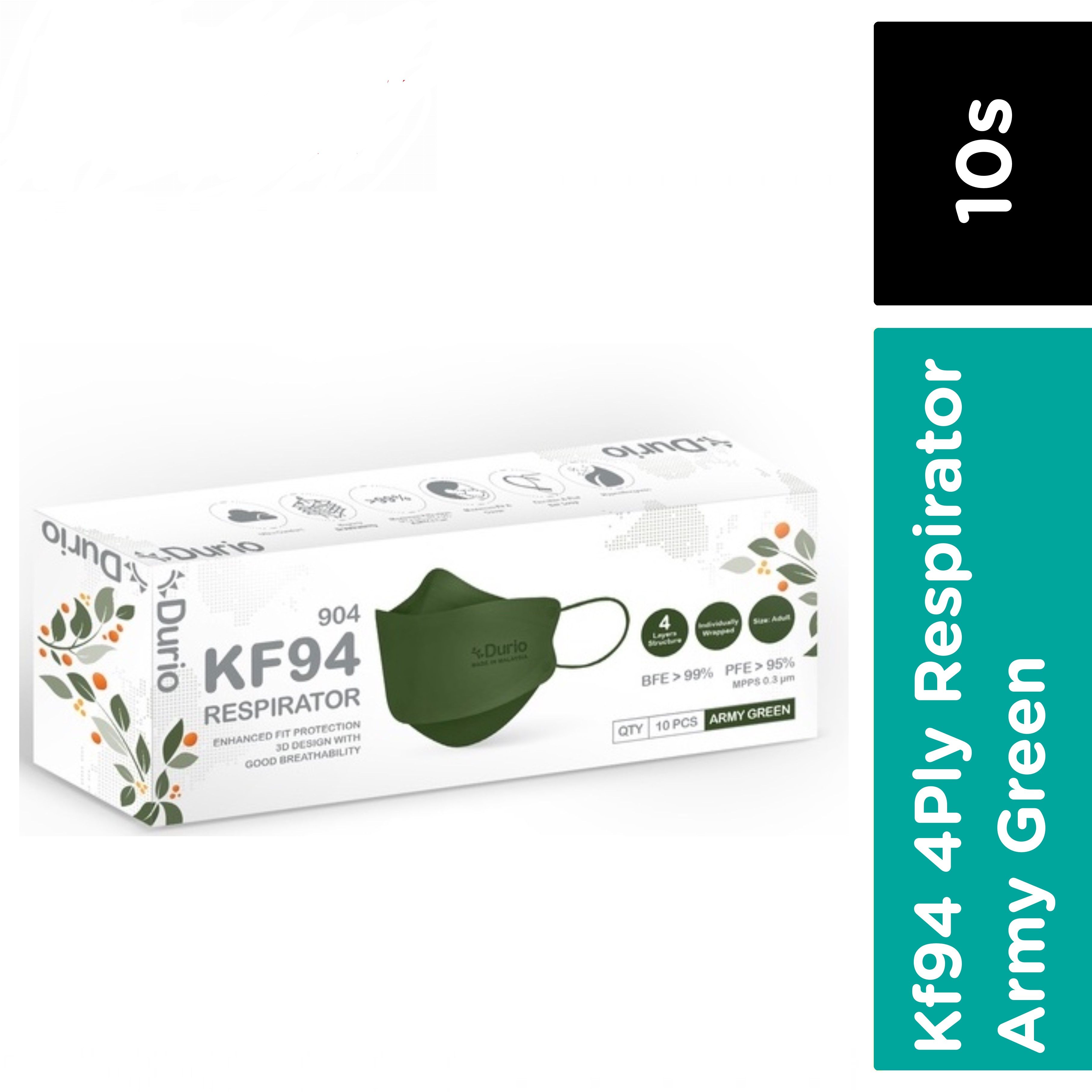 DURIO *DURIO 904 KF94 Respirator (Army Green) - 10pcs