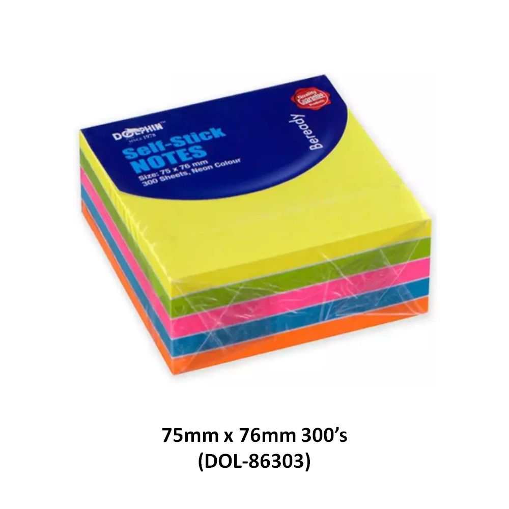 DOLPHIN SELFSTICK REMOVABLE NOTES 300 SHEETS 76MM X 76 MM