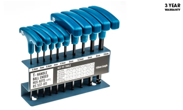 10 piece T Shape Metric Hex Key Set, 2.5 → 10mm