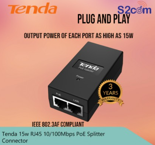Tenda 15w RJ45 10/100Mbps PoE Splitter Connector (PoE15F)