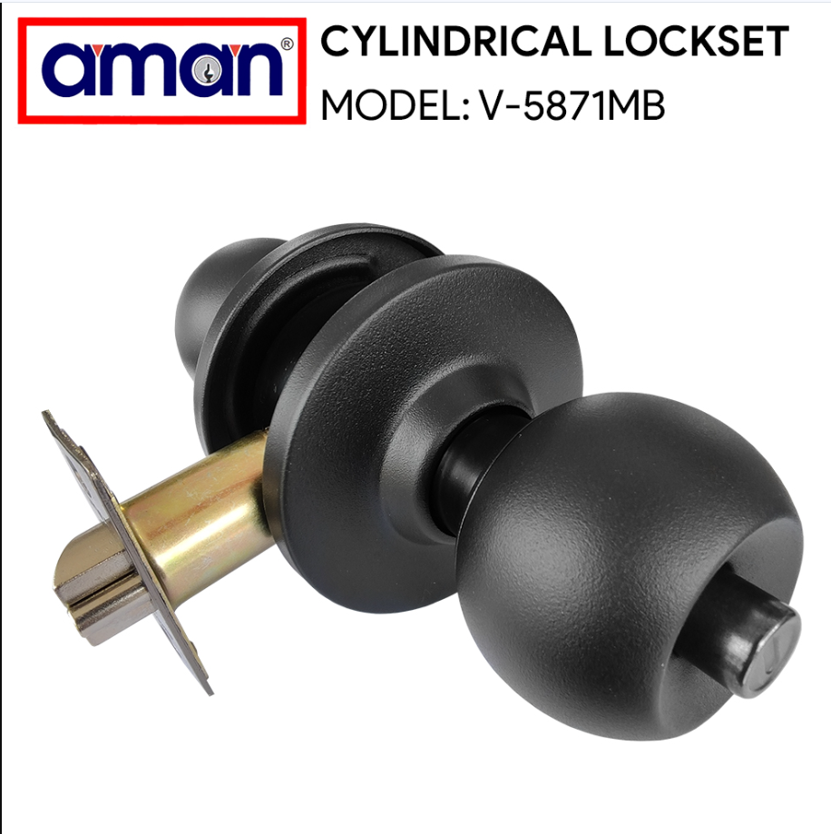 AMAN DOOR LOCKSET CYLINDRICAL KNOB (V-5871MB 60MM MATT BLACK)