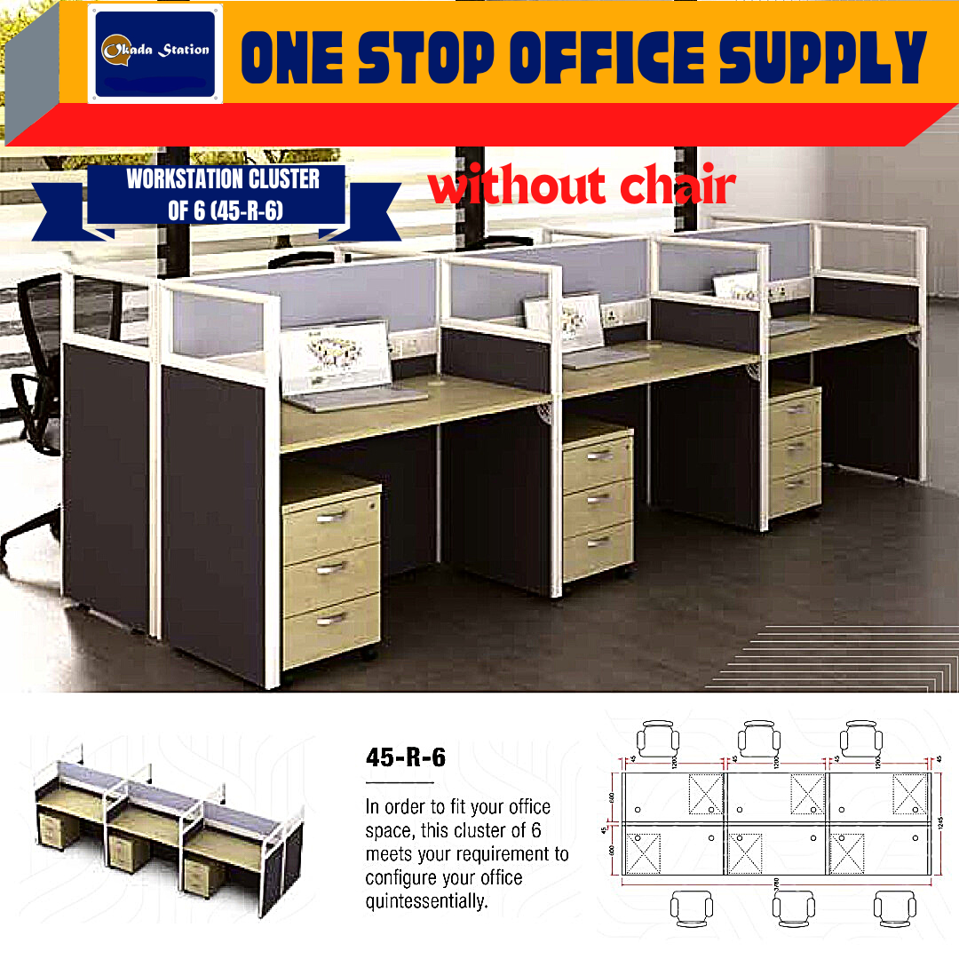 VS WORKSTATION SET CLUSTER OF 6 (WITHOUT CHAIR) -( 45-R-6 ) / WORKSTATION / 45-SYSTEM / CLUSTER OF 6 / 45-R-6 / TABLE TOP PANEL / OFFICE TABLE / 6 SEAT / OFFICE TABLE WITH PARTITION