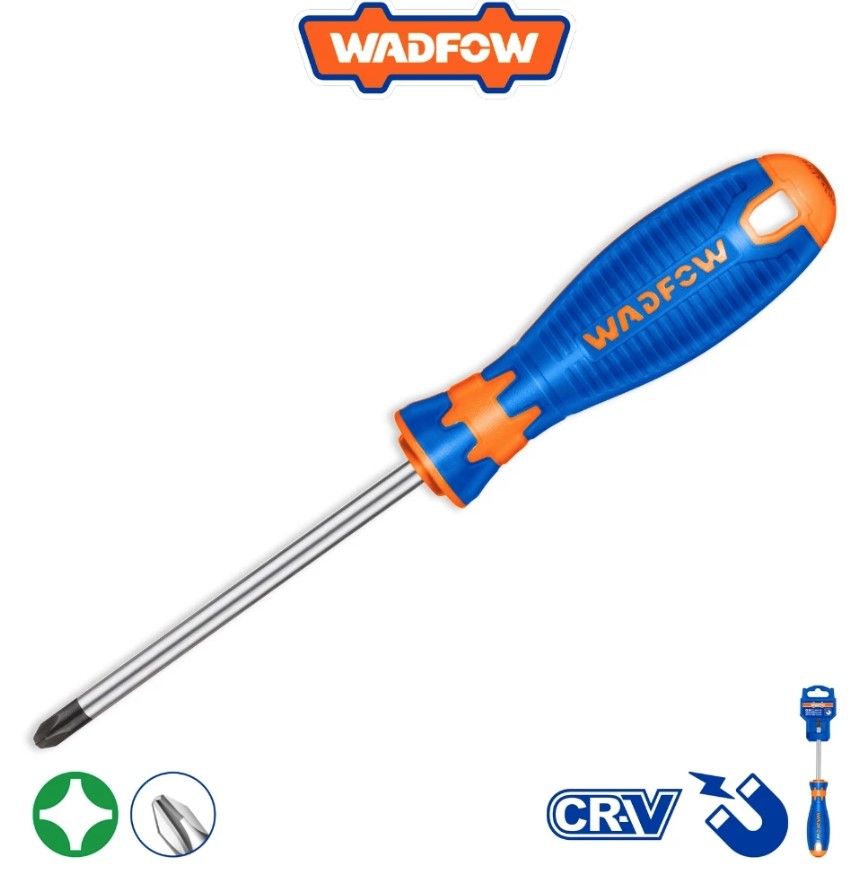 WADFOW PHILLIPS SCREWDRIVER (PH2) LENGTH: 100MM / 150MM, DIAMETER: 6.0MM, BLACK MAGNETISED TIP WSD2224 / WSD2226