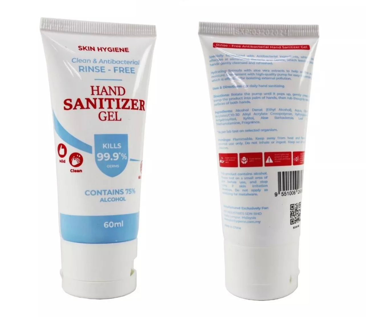 Skin Hygiene Hand Sanitizer 60ml Gel 75% alcohol