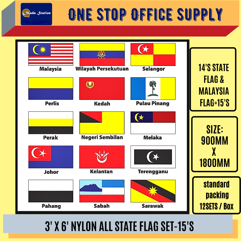 Flag ALL STATE FLAG SET / FLAG / MALAYSIA FLAG SET / NYLON / 3' X 6' / 900mm X 1800mm / Malaysia State Flag 15PCS / 15PCS FLAG / 17PCS FLAG / BENDERA / SET BENDERA 15PCS / SET BENDERA 17PCS / F1525 / F15250