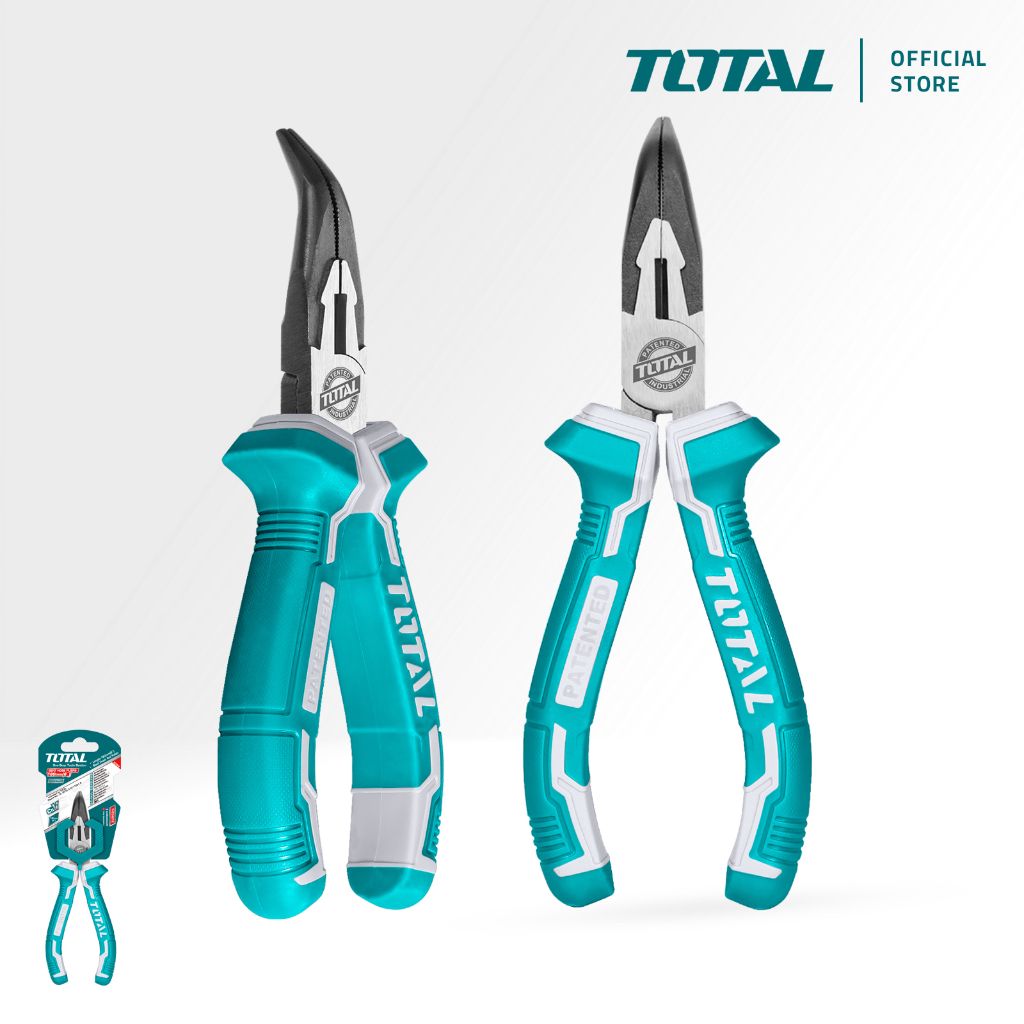 TOTAL BENT NOSE PLIERS BLACK FINISH & POLISHED STEEL WITH DOUBLE DIPPED GRIP HANDLE (6") THT24616