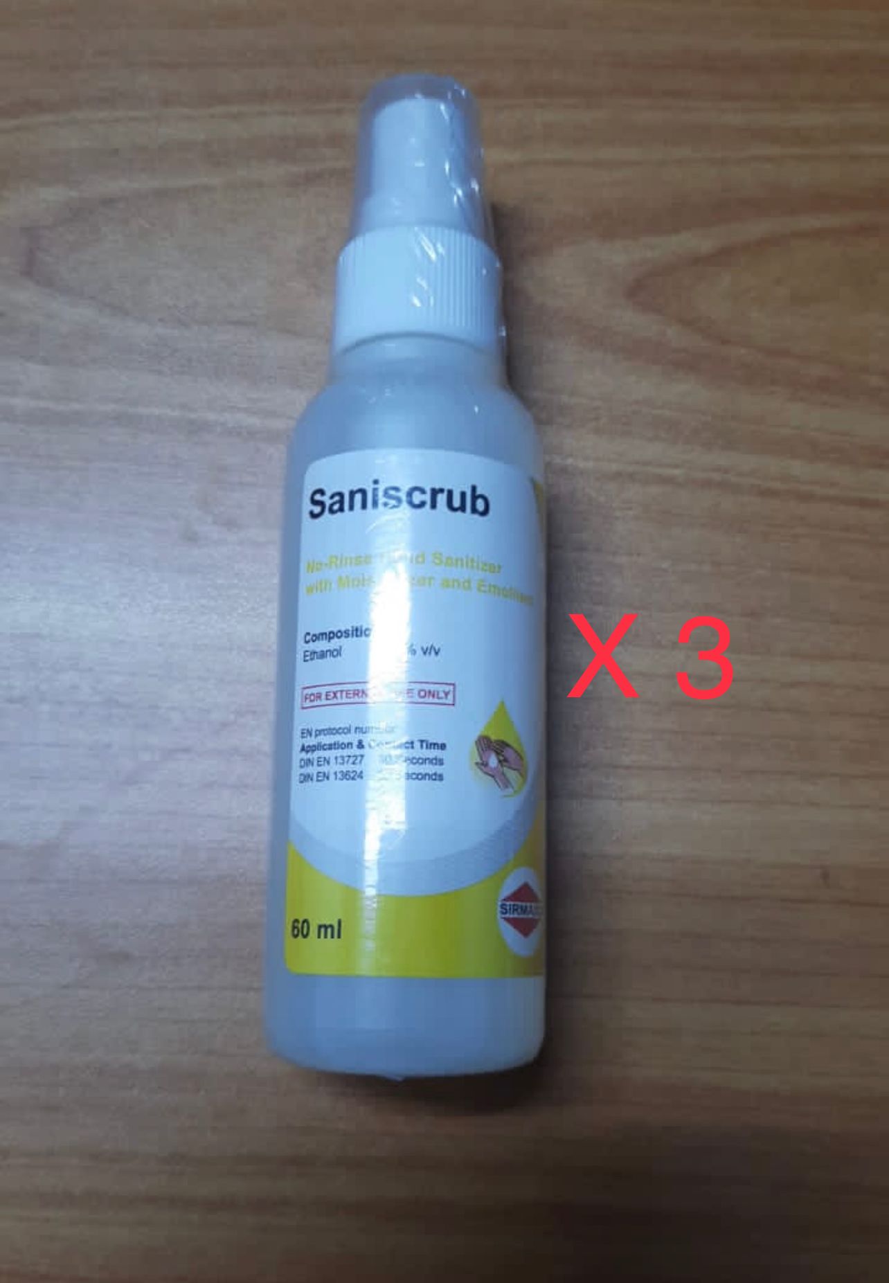 Saniscrub hand sanitizer 60ml (3 botol )