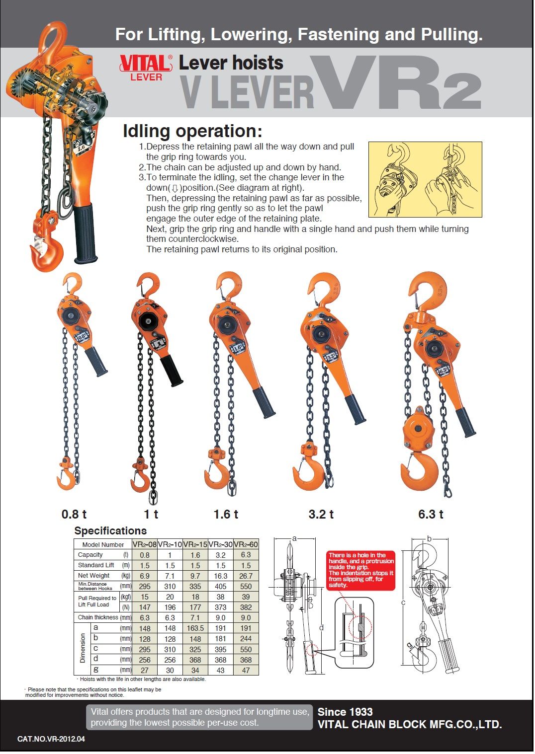 VITAL *VITAL VR2-60 LEVER BLOCK 6.3 TON X 1.5 METER