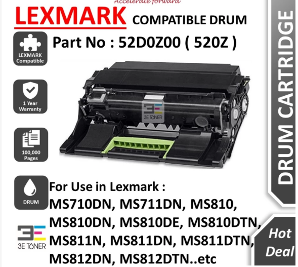 Lexmark 52D0Z00 Imaging Drum 520Z compatible for MS810 MS810DN MS810N MX810 MS811 MX811 MS812 MX812 MX710