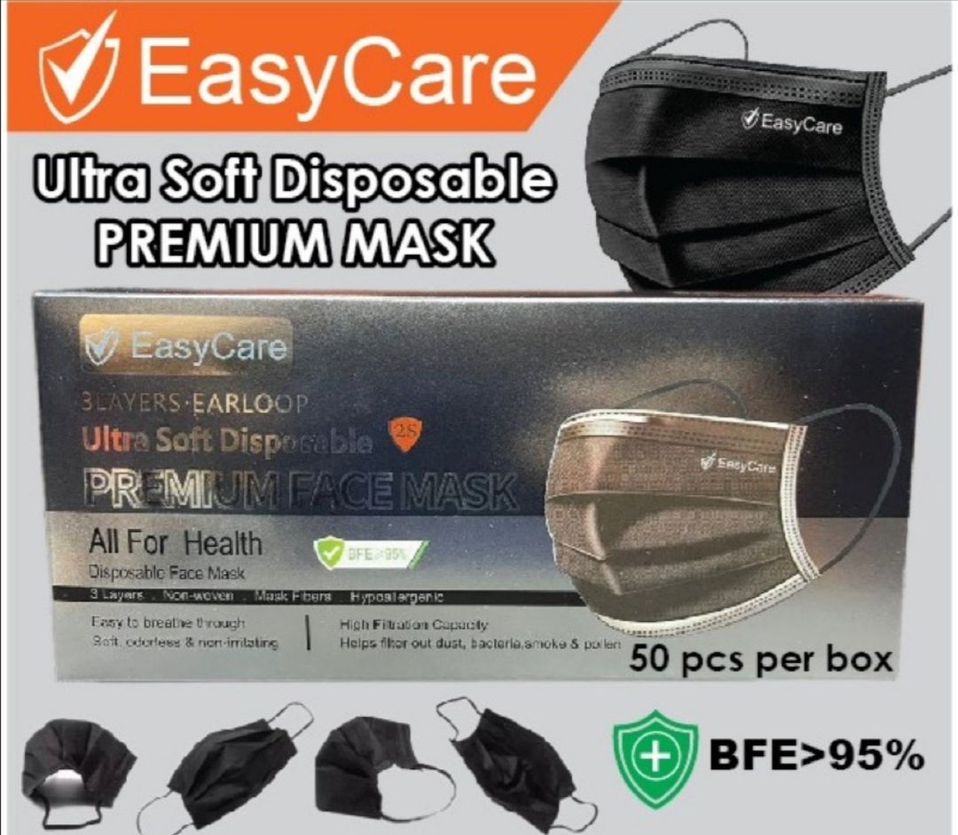Easy Care Face Mask 3ply Ultra Soft Disposable (Premium Mask) Full black