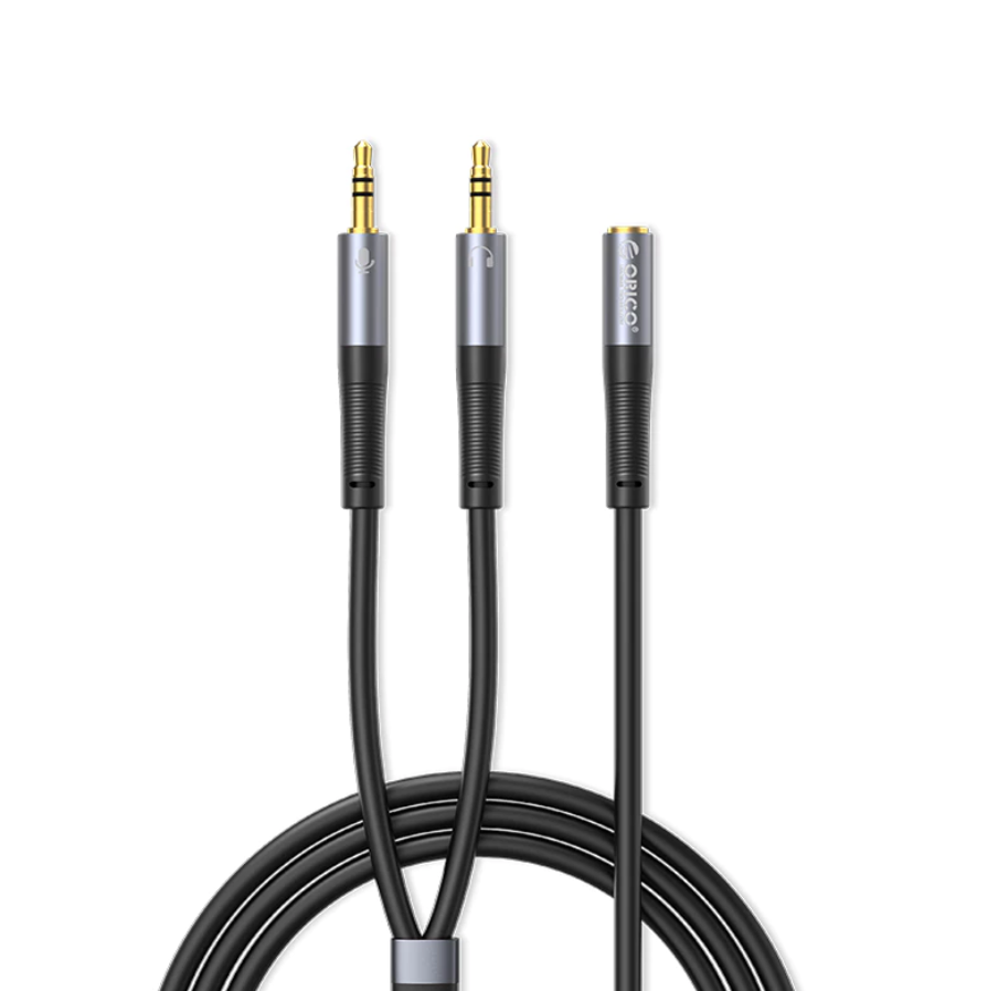 ORICO AX SERIES 2 TO 1 MICROPHONE/HEADPHONE TO FEMALE SPLITTER 1M - BLACK