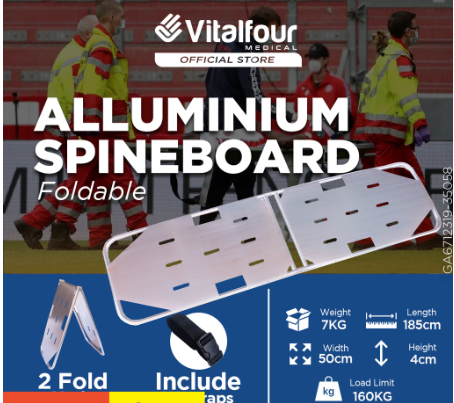 VITALFOUR PREMIUM ALUMINIUM FOLDING SPINE BOARD W/2 STRAPS