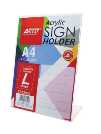 ASTAR A4 LSHAPE ACRYLIC SIGN HOLDER VERTICAL