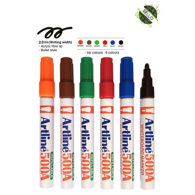 ARTLINE 500 / MARKER PEN / WHITEBOARD MARKER / 500A / EK-500 / 6 IN 1 / SET OF 6 / 2.0MM / PEN MARKER / ALL COLOUR / PEN PAPAN PUTIH