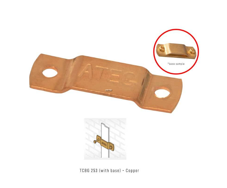 ATEG TCBG253 Lightning Conductor Fixing Tape Clip 25 x 3mm Copper With Base