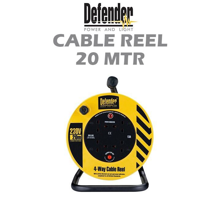 DEFENDER INDUSTRIAL EXTENSION WIRE CABLE REEL 20 MTR D04-10-E86506