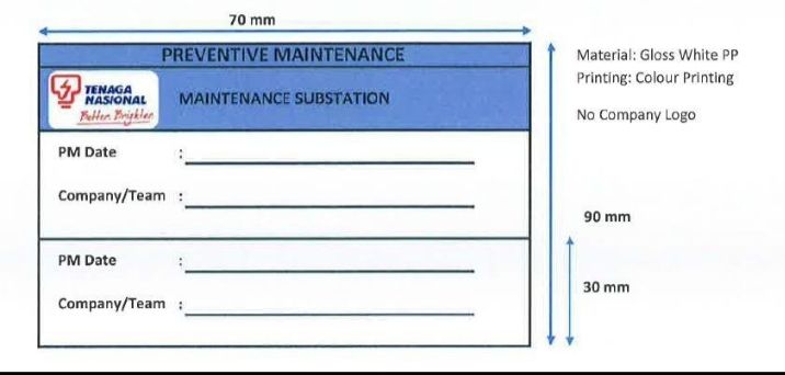 Preventive Maintenance Sticker Size: 90 mm x 70 mm Ocha Preventive Maintenance Sticker Size: 90 mm x 70 mm - Customized