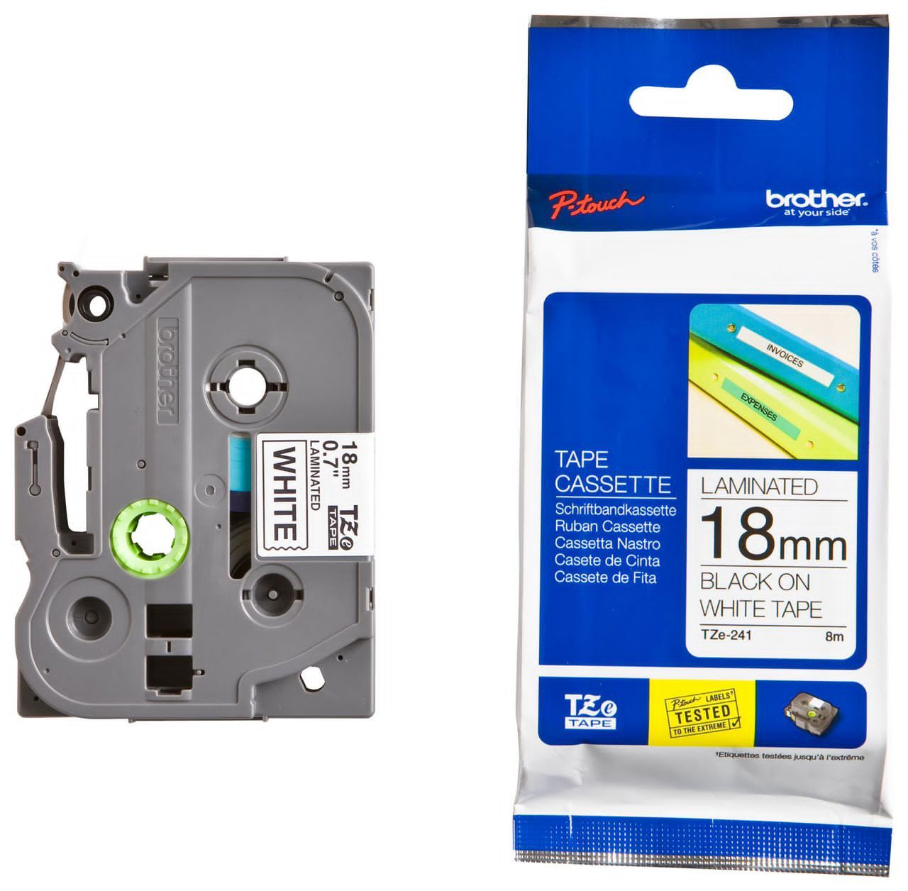 BROTHER 18MM TAPE (BLACK ON WHITE) 8M/ROLL