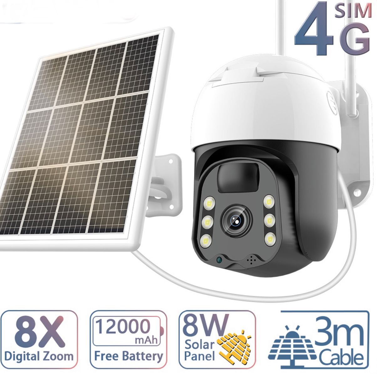CCTV 5MP 4G SIM Card CCTV Wireless Solar Battery 8x ZOOM Outdoor
